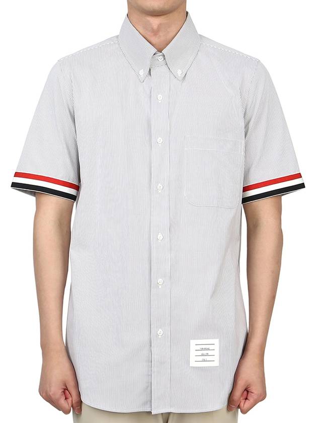 Men's Pincode Armband Short Sleeve Shirt Grey - THOM BROWNE - BALAAN 4