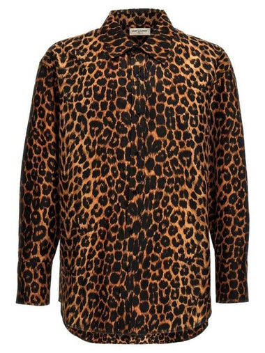 Leopard Oversized Long Sleeve Shirt Brown - SAINT LAURENT - BALAAN 1