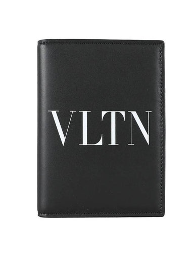 VLTN Logo Printed Leather Card Wallet Black - VALENTINO - BALAAN 1