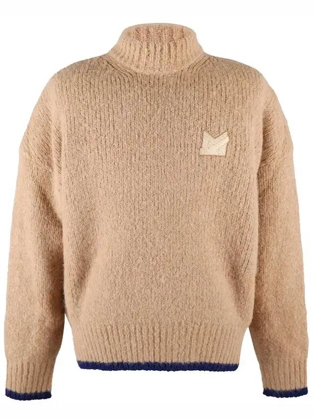 MK Patch Alpaca Wool High Neck Knit Top Beige - MAISON KITSUNE - BALAAN 1