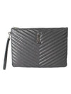 Monogram Cassandre Matelasse Silver Leather Clutch Bag Grey - SAINT LAURENT - BALAAN 2