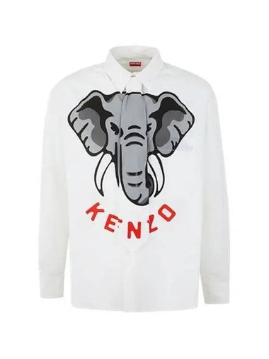 Elephant Casual Cotton Long Sleeve Shirt White - KENZO - BALAAN 1