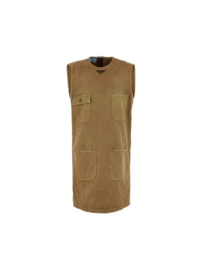 Sleeveless Canvas Mini Dress Camel - PRADA - BALAAN 2