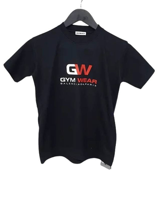 Women's Gymwear Logo Short Sleeve T-Shirt Black - BALENCIAGA - BALAAN.
