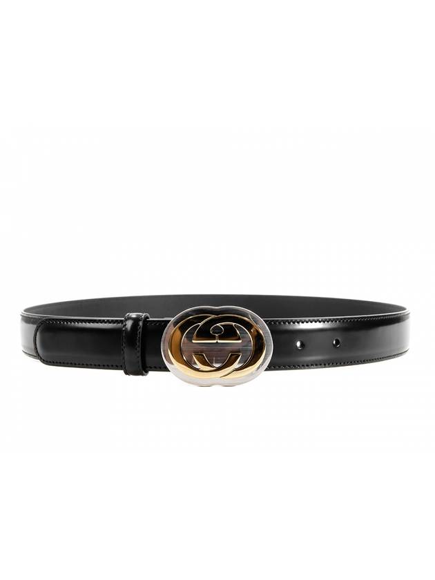 GG interlocking leather belt black - GUCCI - BALAAN.