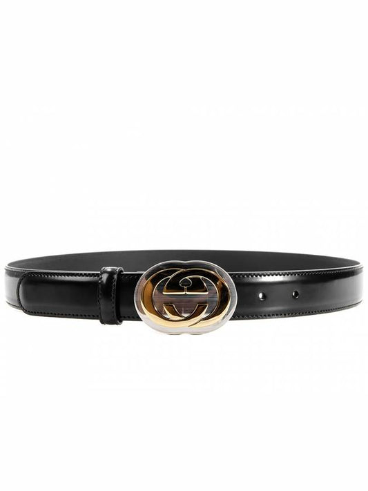 GG interlocking leather belt black - GUCCI - BALAAN.