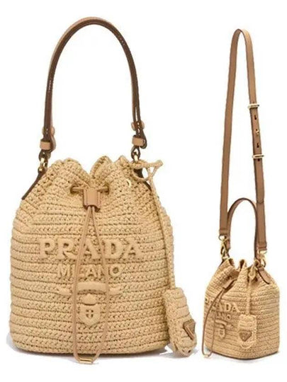 Crochet Leather Mini Bucket Bag Natural - PRADA - BALAAN 2