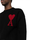 Intarsia Big Heart Logo Wool Knit Top Black - AMI - BALAAN 5