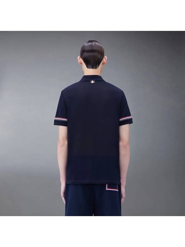 Lightweight Cotton Short Sleeve Polo Shirt Navy - THOM BROWNE - BALAAN 5