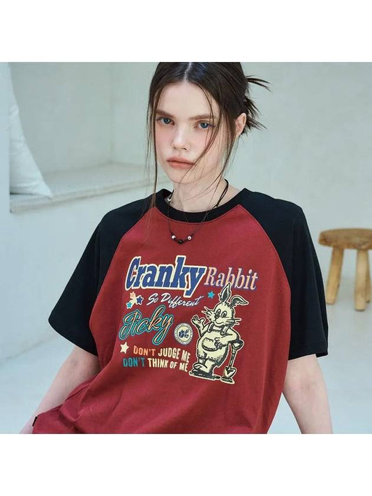 Peaky Rabbit Raglan Short Sleeve T Shirt Burgundy - CPGN STUDIO - BALAAN 1