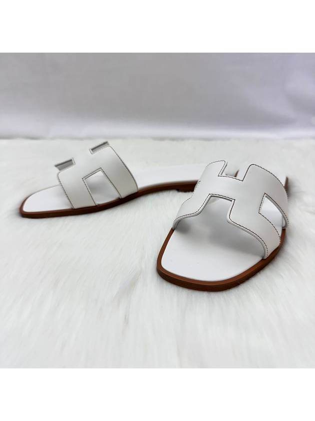 24 Years Women s Oran Sandals White Leather 37 5 Slippers - HERMES - BALAAN 3