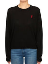 Heart Logo Crew Neck Merino Wool Knit Top Black - AMI - BALAAN 2