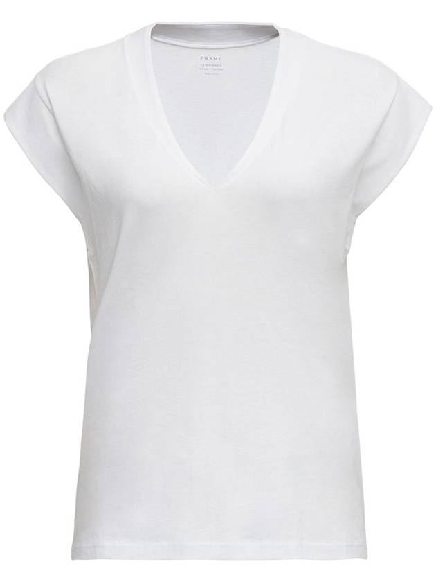 White Cotton V-Neck T-Shirt - FRAME - BALAAN 1