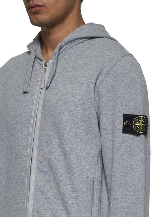 Logo Cotton Zip-Up Hoodie Dust Grey Melange - STONE ISLAND - BALAAN 5