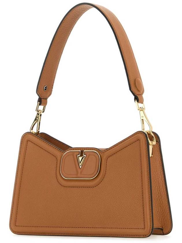 V logo grainy leather shoulder bag brown - VALENTINO - BALAAN 3