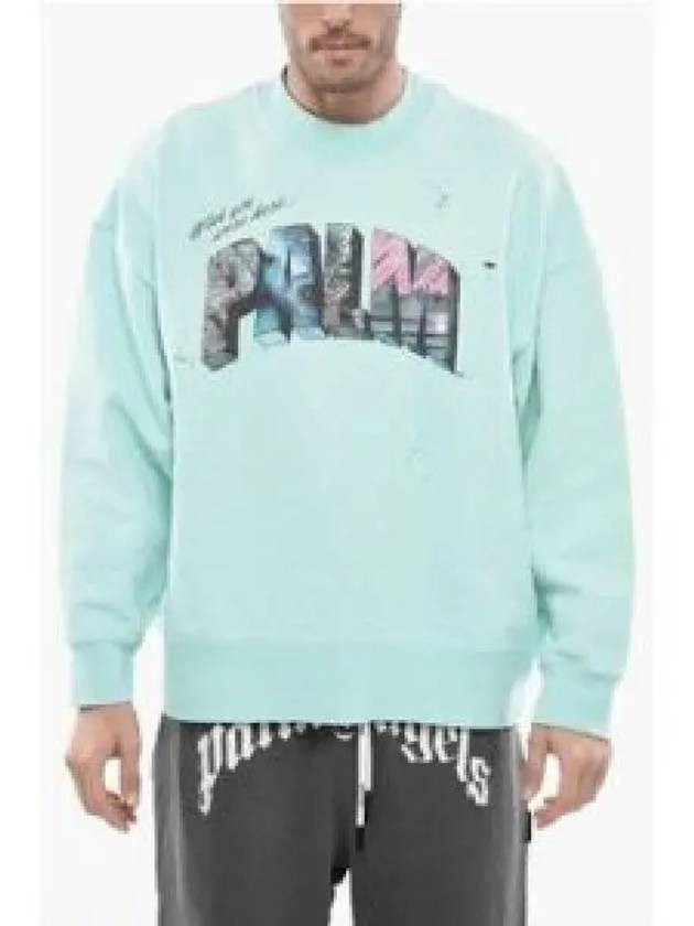 Graphic Logo Print Sweatshirt Blue - PALM ANGELS - BALAAN 2