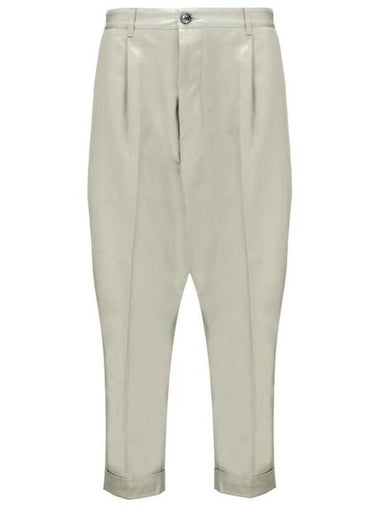 Pleats Tapered Leg Cotton Slacks Sage - AMI - BALAAN 1