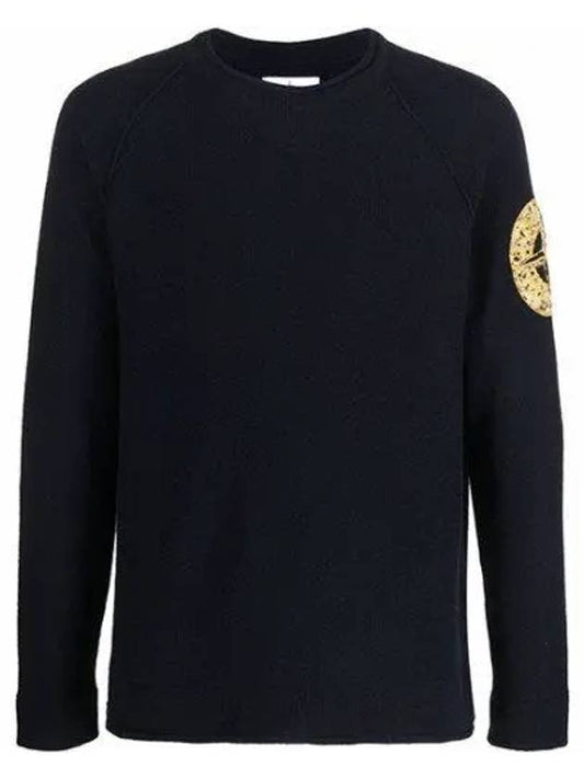 Embroidered Logo Crew Neck Lambswool Knit Top Navy - STONE ISLAND - BALAAN 2