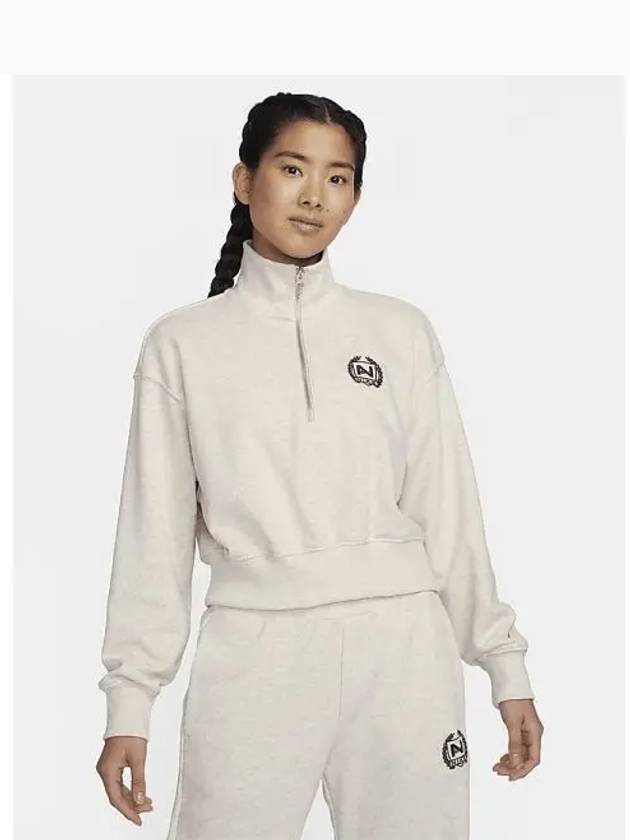 Women's Oversized Half Zip Crop Fleece Sweatshirt Oatmeal - NIKE - BALAAN 2