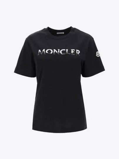 Logo Sequin Cotton Short Sleeve T-Shirt Black - MONCLER - BALAAN 2