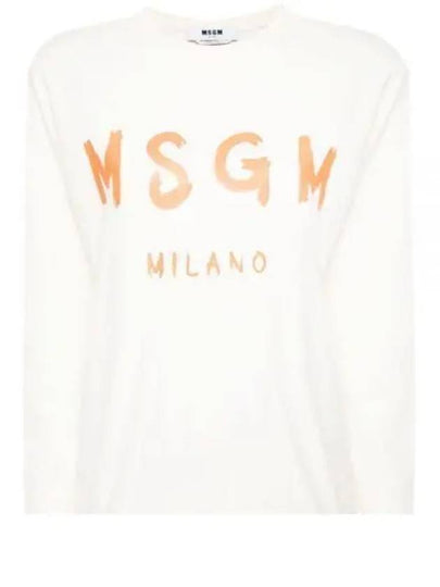 Brushed Logo Cotton Long Sleeve T-Shirt Ivory - MSGM - BALAAN 2