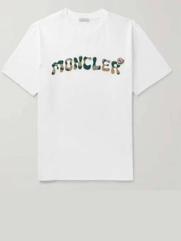 Camo Logo Patch Applique Cotton T Shirt White 8C00034 8390T 002 - MONCLER - BALAAN 1