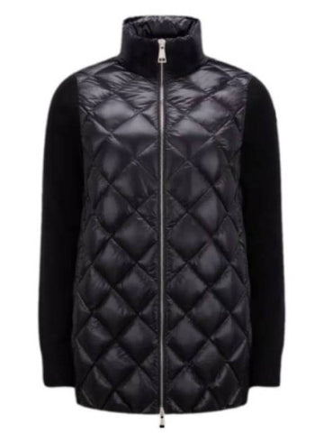 quilted down nylon wool padded cardigan black - MONCLER - BALAAN.