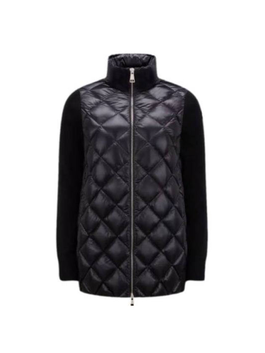 quilted down nylon wool padded cardigan black - MONCLER - BALAAN.