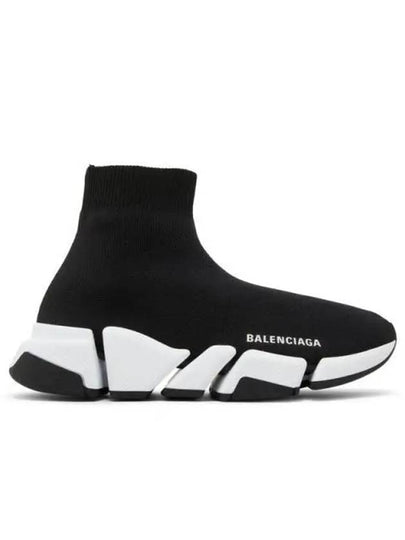 Women's Speed 2.0 Trainer Black Knit White Sole High Top Sneakers Black - BALENCIAGA - BALAAN 2