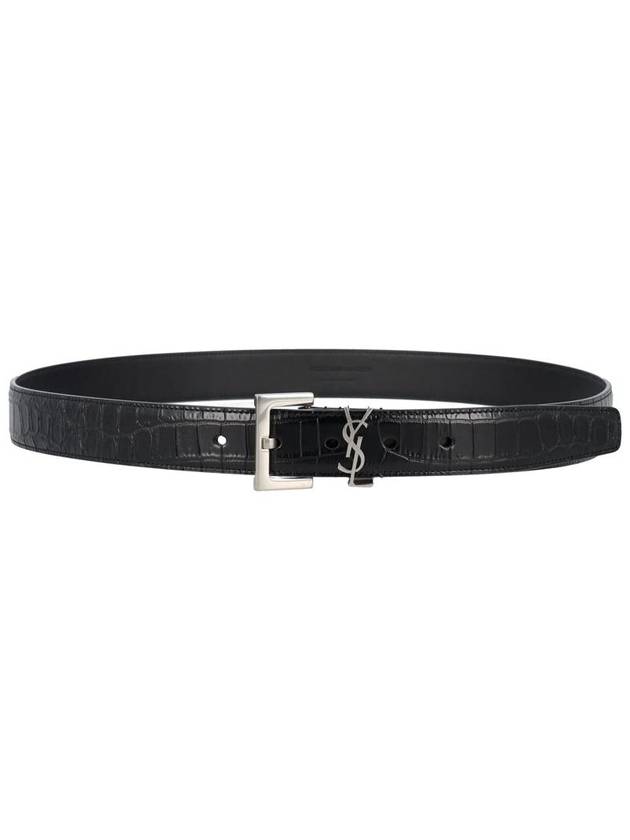 Monogram Crocodile Leather Belt Black - SAINT LAURENT - BALAAN 3