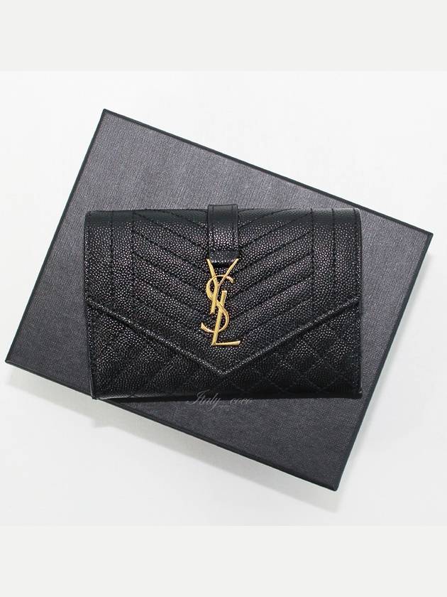 Matelasse Monogram Envelope Small Half Wallet Black - SAINT LAURENT - BALAAN 3