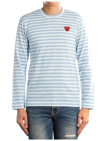 P1T278 BLUE Men s Red Heart Long Sleeve T Shirt - COMME DES GARCONS - BALAAN 1