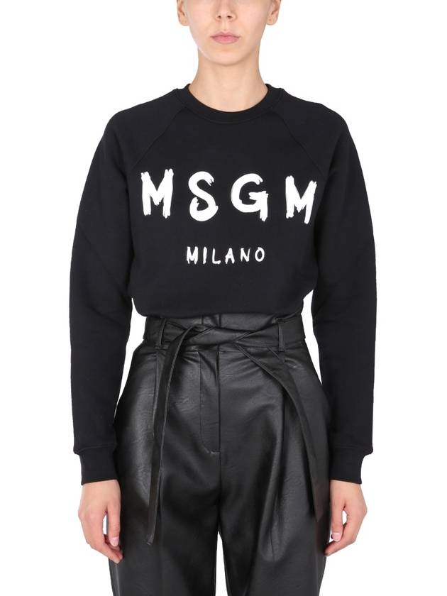 Women's Brushed Logo Crew Neck Sweatshirt Black - MSGM - BALAAN 3