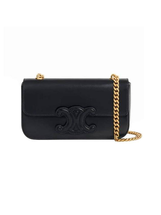 Triomphe Shiny Calfskin Chain Shoulder Bag Black - CELINE - BALAAN.