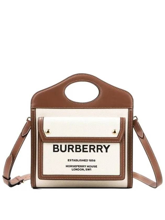 Mini Two-Tone Canvas And Leather Pocket Bag Natural Malt Brown - BURBERRY - BALAAN 2