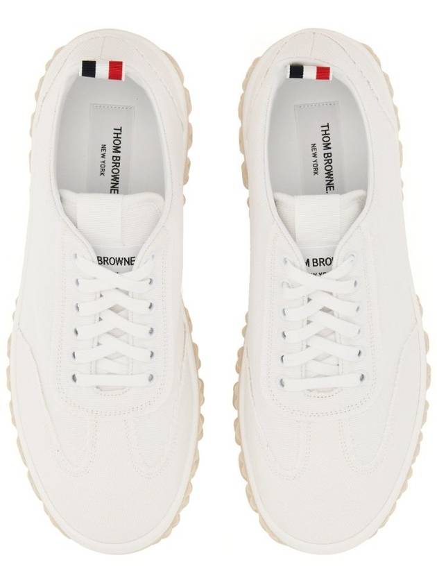 Frayed Canvas Cable Knit Sole Field Shoes White - THOM BROWNE - BALAAN 5