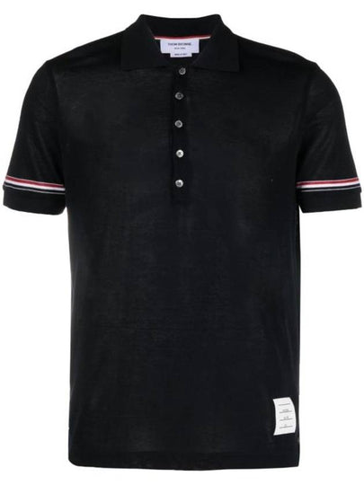 Lightweight Cotton Short Sleeve Polo Shirt Navy - THOM BROWNE - BALAAN 2