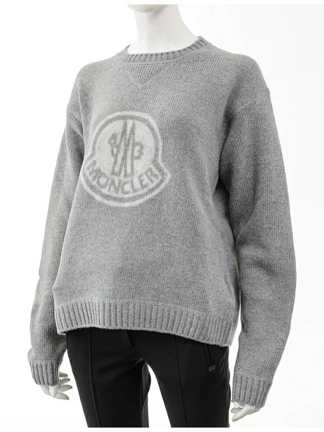 Logo Cashmere Crew Neck Knit Top Dark Grey Melange - MONCLER - BALAAN 3