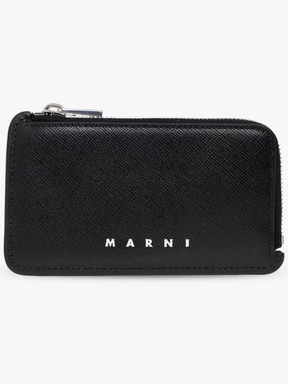 Engraved Logo Zippered Leather Card Wallet Black - MARNI - BALAAN 2