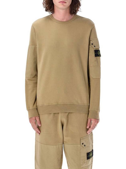 Brushed Organic Cotton Fleece Sweatshirt Beige - STONE ISLAND - BALAAN 2