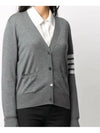 Sustainable Fine Merino Wool 4-Bar Relaxed Fit V-Neck Cardigan Medium Grey - THOM BROWNE - BALAAN 3