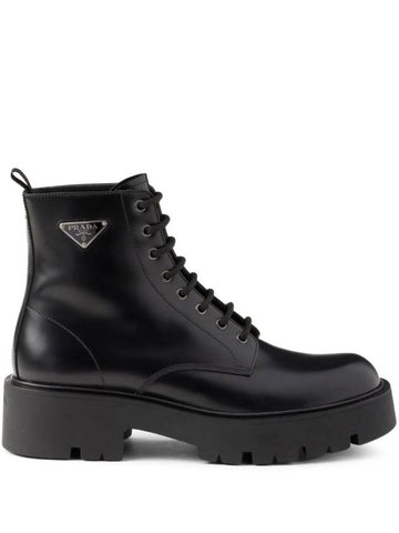 Brushed Leather Combat Boots Black - PRADA - BALAAN 1