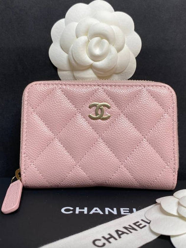 Classic card wallet zipper light pink gold AP0216 - CHANEL - BALAAN 1