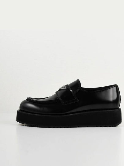 Triangle Logo Brushed Leather Loafers Black - PRADA - BALAAN 2