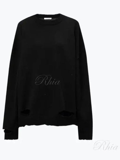 Distressed Crewneck Jumper Knit Top Black - HELMUT LANG - BALAAN 2