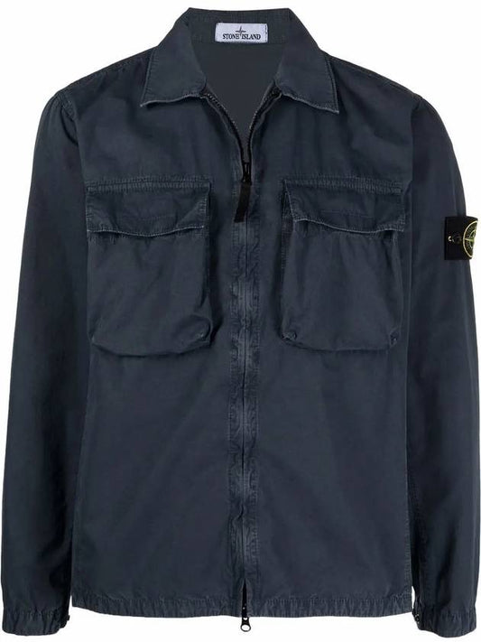 Front Pocket Wappen Patch Overshirt Zip-Up Jacket Navy - STONE ISLAND - BALAAN 2