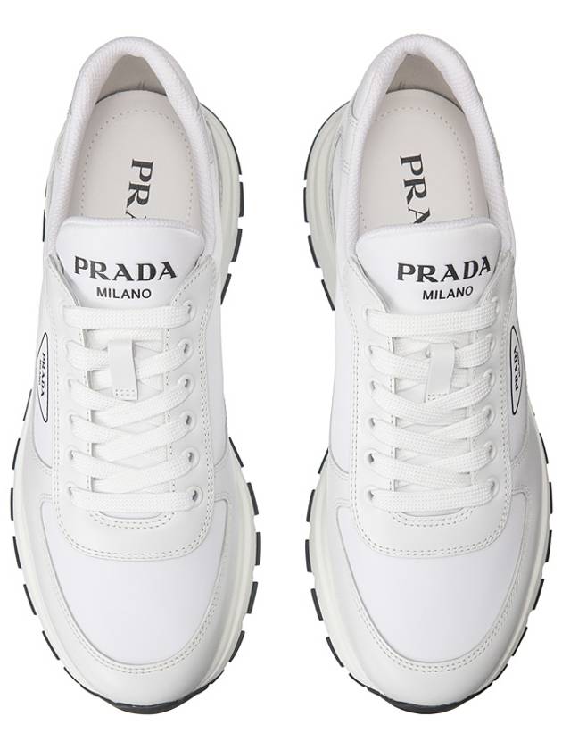 Triangle Logo Fabric Leather Low Top Sneakers White - PRADA - BALAAN 3