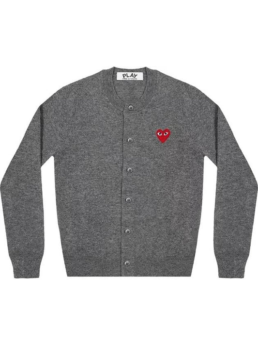 Play Red Wappen Wool Cardigan Charcoal Gray - COMME DES GARCONS - BALAAN 1