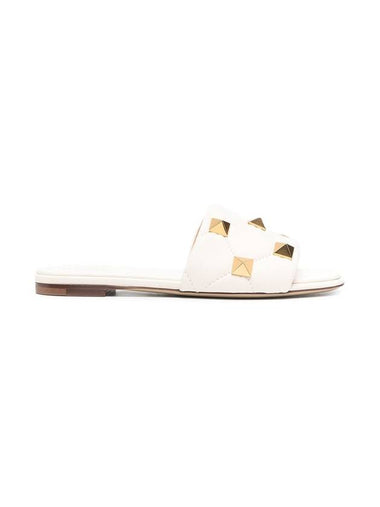 Roman Studded Quilted Nappa Slippers Ivory - VALENTINO - BALAAN 1