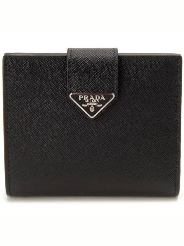 Triangle Logo Saffiano Leather Half Wallet Black - PRADA - BALAAN 2